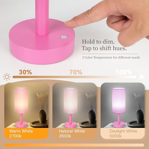 LALISU Cordless Table Lamp, 3 Color Portable Battery Lamp Wood Base Touch - Image 2