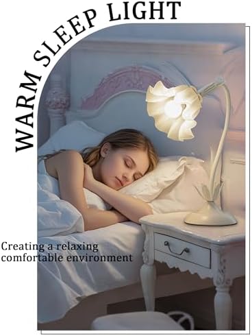 Flower Table Lamp,LED Reading Light Bedside Vintage Night Light(White) - Image 2
