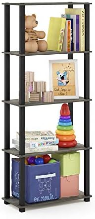 Furinno TURN-S-TUBE Book Shelf, 5-Tier Toolless Storage Shelves with Square Tubes, Shelving Unit for Organization and Storage for Living Room, Home Office, French Oak by Furinno-FitsYourSpaceFitsYourBudget