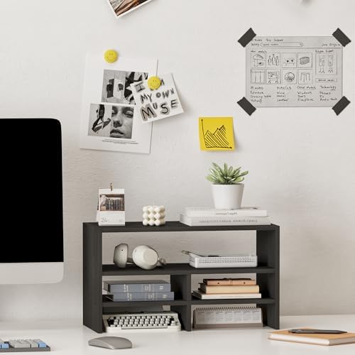 Wood Office Supplies Organizer with Storage Spaces, Desk Top Organizer Shelf with Five Storage Compartments for Desk, Office, Dorm, Classroom, Black - Image 6