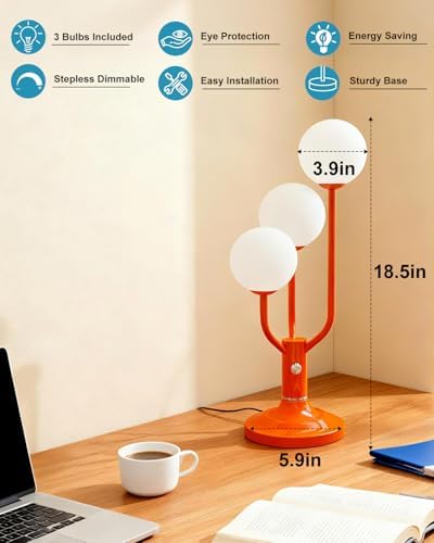 Lightdot Vintage Orange Table Lamp Dimmable Globe Lamp G9 3 Bulbs Included - Image 4