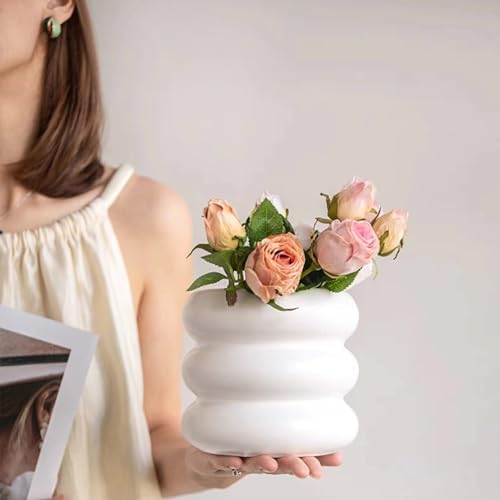 Ceramic Plant Pot Indoor, 6.5 Inch Flower Pot with Drainage Hole, Tiered Bubble Design Ceramic Planter for Home & Office Decor (White) - Image 4