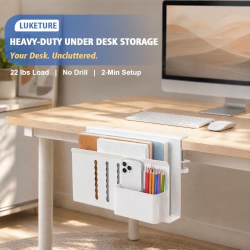 LUKETURE Desk Side Storage, Laptop Holder No Drill Clamp On Organizer - Image 2