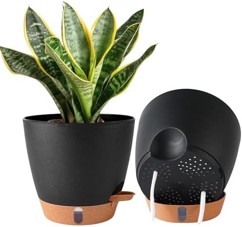 2 Pack 8 Inch Pots for Plants Indoor, Plastic Self Watering Planters by Fielda