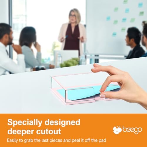 BEEGO Sticky Note Holder Organizer - 4x6 in Clear and Lightpink Acrylic Notepad Holder Acrylic Sticky Note Dispenser Cute Memo Holder (NO Pads) for Dorm Room Office Desk Organization - Image 5