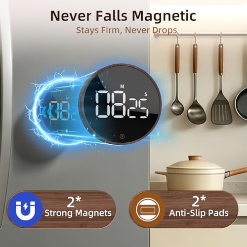 Digital Magnetic Kitchen Timer & Stopwatch with LED Display, Woodgrain - Image 4
