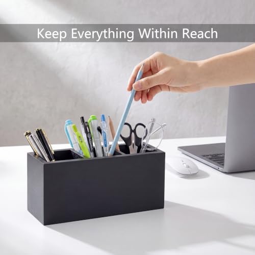 Wood Pen Holder for Desk with 3 Slots (Ash Black) - Image 7