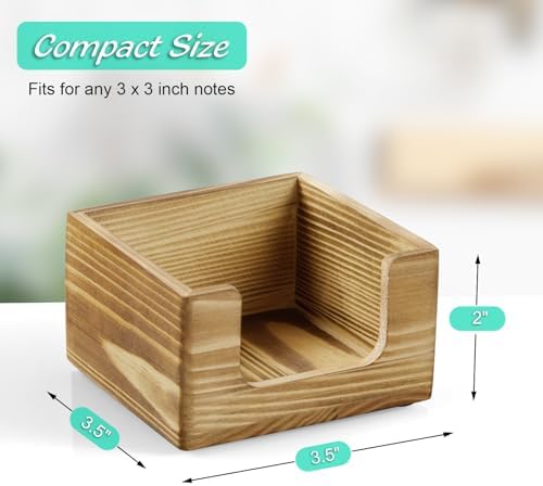 Burnt Wood Sticky Note Holder, 3 x 3 Inch Post It Note Dispenser for Office Desk Accessories, Self Stick Note Pad Holder, Memo Pad Holder Dispenser Organizer for School Office Desk Supplies - Image 2