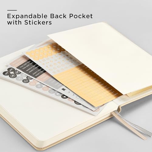 &And Per Se Dotted Journal Notebook, A5 Hardcover Leather Bullet Dotted Journal, 160 Pages 100 gsm Thick Dotted Paper，3 Stickers Included for Women Men, Work Office or School - 5.7'' x 8.3'' (Light - Image 6