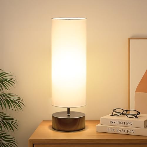 Touch Table Lamp, 3-Way Dimmable Bedside Lamp with Cylinder Fabric Shade by Seasidevillage