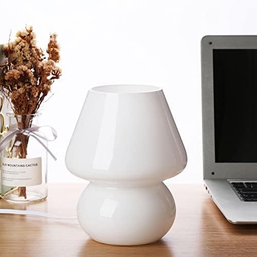 BSOD Mushroom lamp,Glass Mushroom Bedside Table Lamp Translucent Murano Vintage Style Striped Small Nightstand Desklamp Swirl Light for Home Decor, Dining, Living, Bedroom, Gift (Matte White) - Image 2