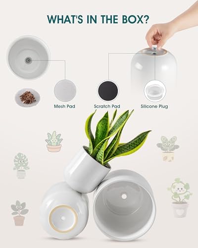 vancasso 6+8+10 inches Ceramic Plant Pots, Set of 3, Planters with Drainage Hole, Flower Pots Planters Pots for Indoor Plants, Modern Indoor Decorative Garden Pot, Home Decor, White - Image 3