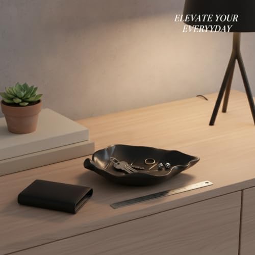 Leaf Shaped Ceramic Catchall Tray for Keys and Jewelry, Small Decorative Dish for Entryway, Nightstand, or Desk Organizer (White/Black) - Image 2