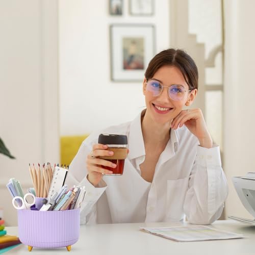 SKYDUE 2 Pack Pen Holder, 360 Degree Rotating Pencil Holder for Desk Organizer, Rotating Desktop Pen Organizer with 5 Slots, Office Supplies, Pencil Cup for Office, School, Home - Image 7