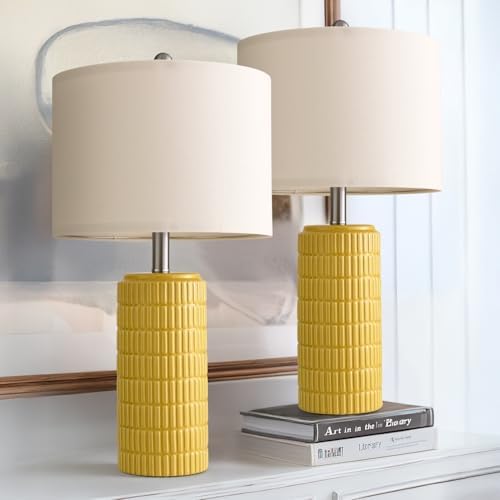 PoKat 23" Yellow Table Lamps Set of 2, Modern Living Room End Table Lamps Decor, Ceramic Lamps for Living Room, Contemporary Nightstand Lamps for Side Console Table Hallway Gift - Image 6