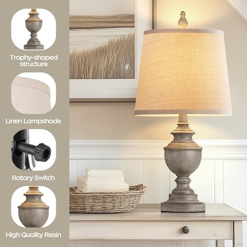 PARTPHONER Retro Table Lamps Set of 2, Bedside Lamp for Bedroom Rustic Farmhouse Table Lamps for Living Room, 22" Vintage Nightstand Lamps with White Shades, Antique Grey - Image 3