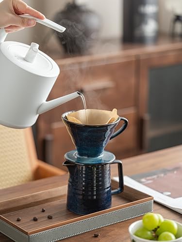 Pour Over Coffee Maker Set,Ceramic Coffee Maker With 40 pcs Paper Filter，15oz/450ml Pour Over Coffee Dripper (Starry Blue) - Image 4