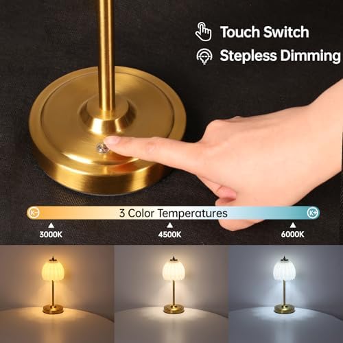 Shenmoyl Tulip Table Lamp with 5000mAh Battery & Touch Control, Cordless Table Lamp with 3 Colors, Dimmable Rechargeable Table Lamps for Bedroom, Nightstands, Living Room, Entryways (White Tulip) - Image 4