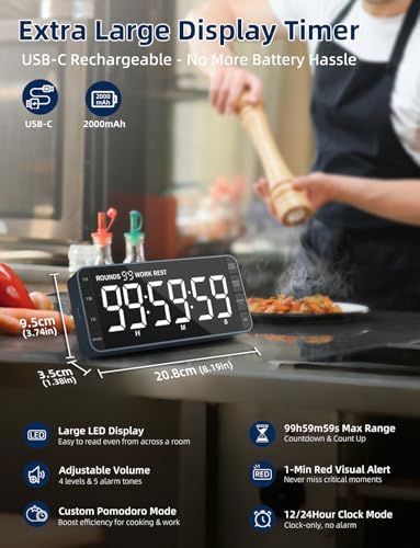Large 7.8" Digital Timer with LED Display, Magnetic for Kitchen & Classroom - Image 2