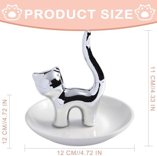 OSOPOLA Ceramic Silver Cat Jewelry Tray Ring Holder Dish Key Tray - Image 2