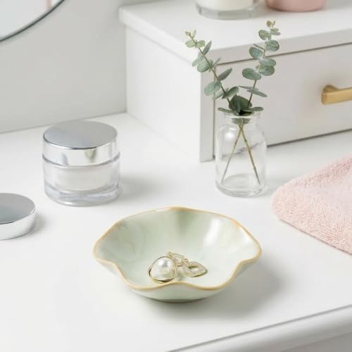 Ceramic Dish Tray Light Green Round Decorative Catchall for Keys - Image 3