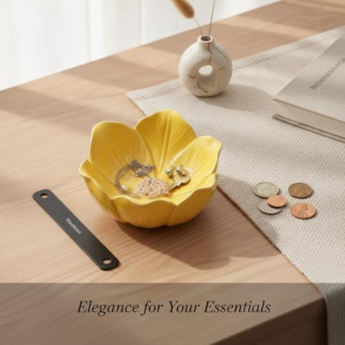 Ceramic Tulip Flower Catchall Tray, Small Jewelry & Key Organizer for Vanity Desk, Compact Decorative Dish with Raised Edges - Image 3
