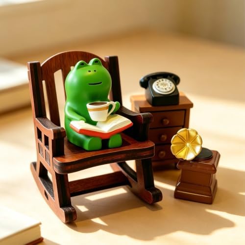 Miniature Frog Desk Decor Set, Cozy Vintage Scene Figurine for Office by Unknown