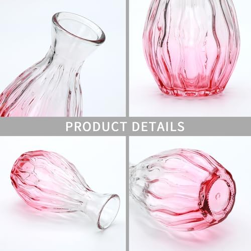 Glass Bud Vases Set of 4, Small Pink Flower Vases for Wedding Centerpieces - Image 3