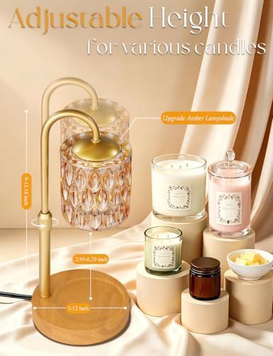 Briever Dimmable Candle Warmer Lamp with Timer, Height Adjustable Electric Candle Wax Warmer, Birthday Gifts for Women Mom, House Warming Gifts New Home Decor, Solid Wood Base, Natural Wood Champagne - Image 2