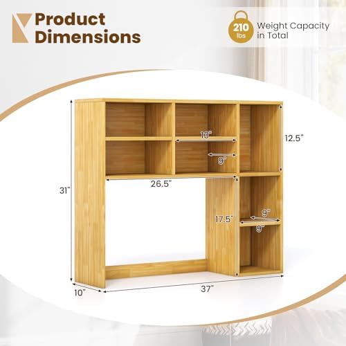 Giantex Desktop Bookshelf, Desk Hutch Dorm w/ 7 Cubes & 3 Adjustable Shelves, Desk Shelf for Up to 27" Computer Monitors, Wooden Desktop Storage Organizer for Dorm College Office Home (Burlywood) - Image 3