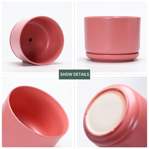 Ceramic Plant Pots,Planters with Drainage Hole&Saucer 3 Pack(Matte Orange) - Image 2