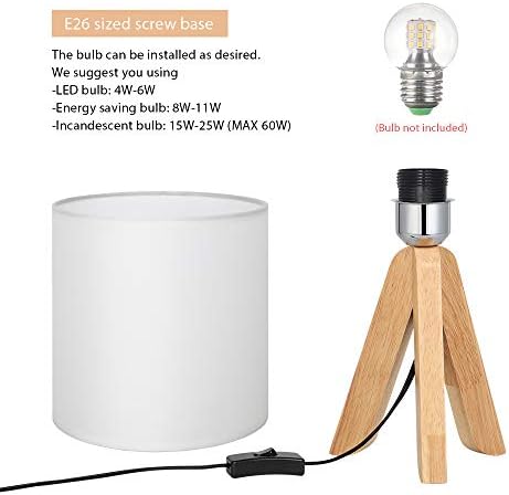 HAITRAL Small Bedside Table Lamp - Wooden Tripod Nightstand Lamp,13.4 Inch - Image 4