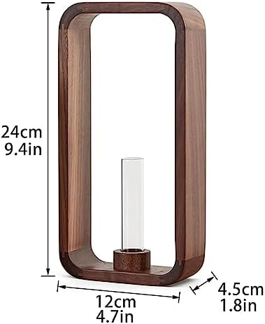 Transprent Glass Vase Test Tube Hydrophilic Plants Holder Walnut Wooden Frame Flower Stand Table Garden Bonsai Decor,Gifts for Women, Home Office Decor Planter (Big) - Image 6