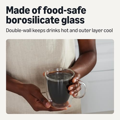 Amazon Basics Double Walled Glass Coffee Mugs, 4-Piece Set, 12 oz., Dishwasher-Safe, Borosilicate Glass - Image 3