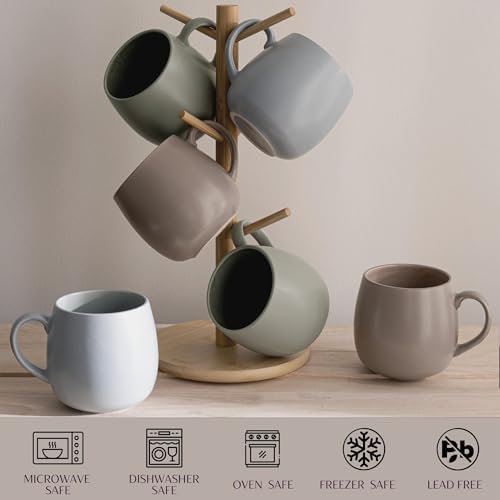 Ava Nord Ceramic Coffee Mugs Set of 6, 14oz - Modern Scandinavian Aesthetic Cup- Microwavable Stoneware Coffee Cups with Comfortable Handle - Tea Mug Set for Latte, Cappuccino, Soup - Soft Sage Green - Image 2