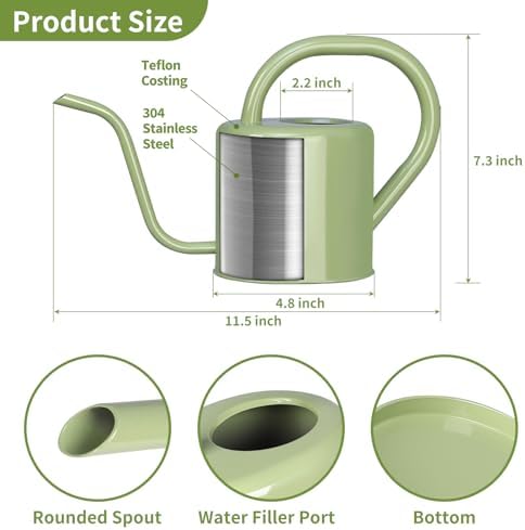 Watering Can, Stainless Steel Watering Can for Indoor & Outdoor Plants, 1L/35oz Long Spout Water Can with Handle, Rust-Proof Plant Watering Pot for House Plants, Garden Flowers - Image 3
