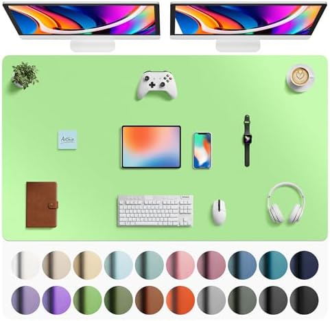 Aothia Faux Leather Desk Mat - Large Mouse Pad, Non-Slip PU Leather Blotter, Waterproof Writing Surface for Office and Home (Foam Green, 63" x 24") by AothiaSimpleNaturalUnique