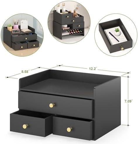Bamboo Desk Organizer - Stackable, No Assembly Required, Ideal for Office/Home Use - Perfect for Toiletries, Stationery, Accessories. (Black, Fence three Desk Organizer) - Image 2