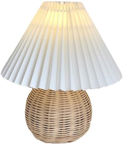 Fafeicy Small Table Lamp Vintage Pleated Aesthetic Rattan Mini Lamp for Bedroom Living Room Side Table by Fafeicy