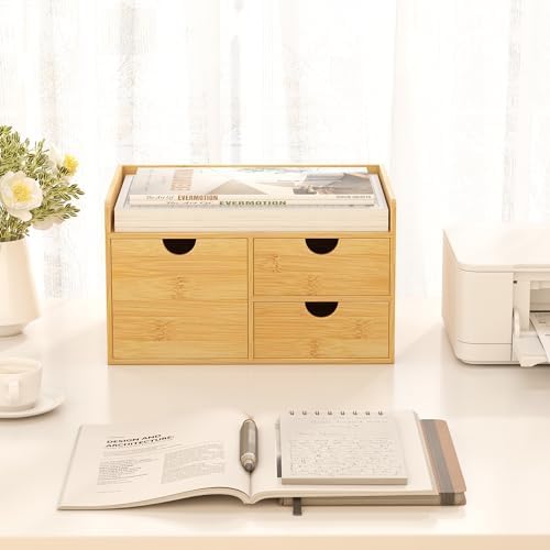 Bamboo Desk Organizer with Drawers, Desktop Storage for Office Supplies - Image 4