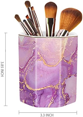 Large Capacity Colored Ceramic Marble Pencil Storage Marker Pen Holder Cute Stationery Holder For Office, Girl Women Adult, Purple Marble - Image 2