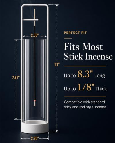 Incense Holder with Ash Catcher – Upside Down Incense Burner, Windproof Glass No Mess Heavy Metal Base, Anti-Ash Incense Holder for Sticks, Minimalist Desk Decor for Home Meditation Yoga (White) - Image 5