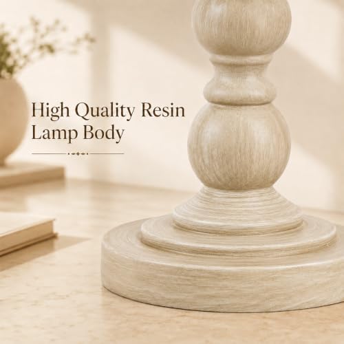 Farmhouse Table Lamps Set of 2, 21" Vintage Nightstand Desk Lamps with Linen Shades, Rustic Resin Bedside Lamps for Bedroom, Living Room, Office, Includes LED Bulbs with 3 light settings, Beige - Image 3