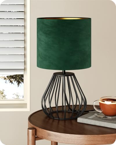 Black and Green Table Lamp, 12.6" Small Bedside Lamp with Bulb by GOEBLESON