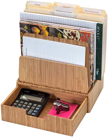 MobileVision Desktop Paper Tray File Folder Holder 5-Slot, & Bamboo Drawer Set; Storage for Office Supplies & Stationary items, pens, pencils, scissors, notepads, business cards and more - Image 3