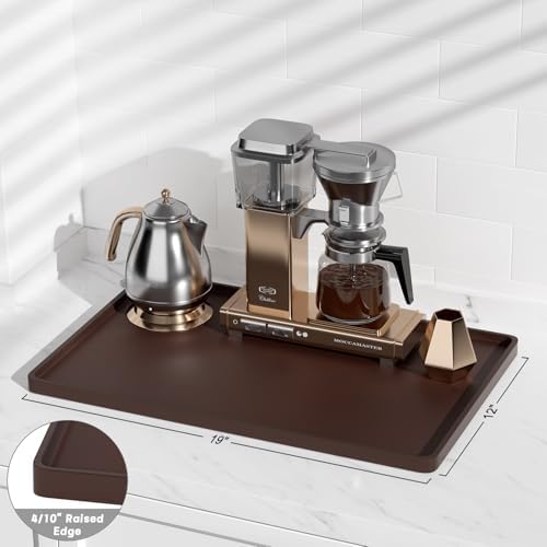 Rnivvi Silicone Coffee Mat, 12" x 19" Waterproof Raised Edge Coffee Bar Mats for Espresso Machine Station Accessories, Heat Resistant Dish Drying Pad for Kitchen Counter, Rubber Bar Decor Pad, Brown - Image 3