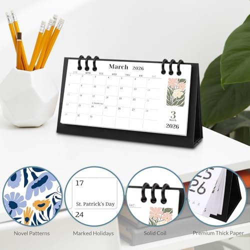 Small Desk Calendar 2026-2027, Flower Mini Desk Calendar (From September 2026 to December 2027) Flip Desktop Standing Calendar, Monthly Planner Cute Calendar, School Home Office Supplies - Image 2