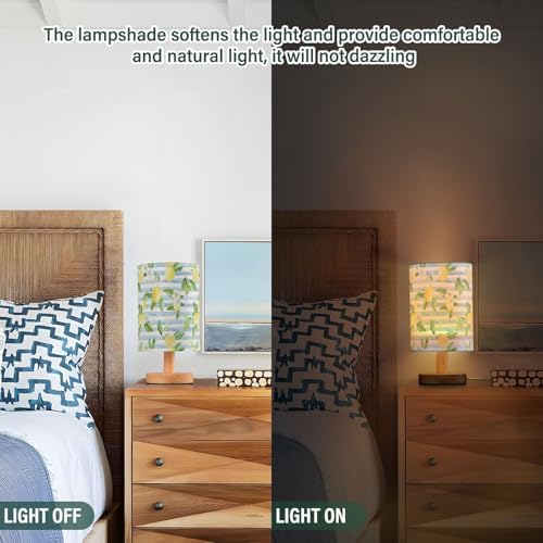 Fustylead Watercolor Floral Lemon Table Lamp for Bedroom USB Port Lamps Small Accent Table Lamp Nightstand Lamp Study Linen Shade with Wooden Base, Decorative Lamps for Bedside Reading|Kids|Dorm|Home - Image 3