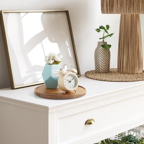 9 Inch Acacia Wood Round Tray, Wooden Decorative Coffee Table Tray Centerpiece Candle Holder for Farmhouse Kitchen Dining Room Home Bathroom Decor Coffee Table Decor and Accessories - Image 7