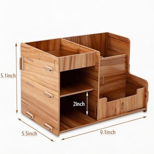 Wooden Desktop Organizer Shelf 9.5x5.5x5.1 Inch – Multi-Layer Tabletop Storage Box for Home Office, Study, Space Saving Design - Image 2